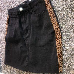 Denim black leopard skirt